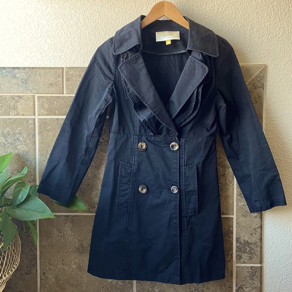 Anthropologie Leifsdottir Black Double Breasted Ruffle Pea Coat, size S